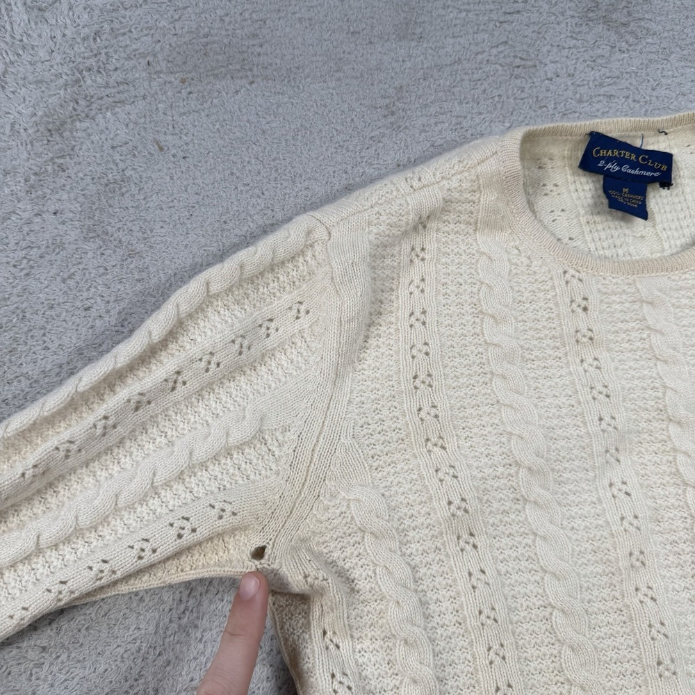 Charter Club Sweater Womens Medium Beige 100% Cashmere 2 Ply Cable Knit Crewneck - Picture 4 of 8